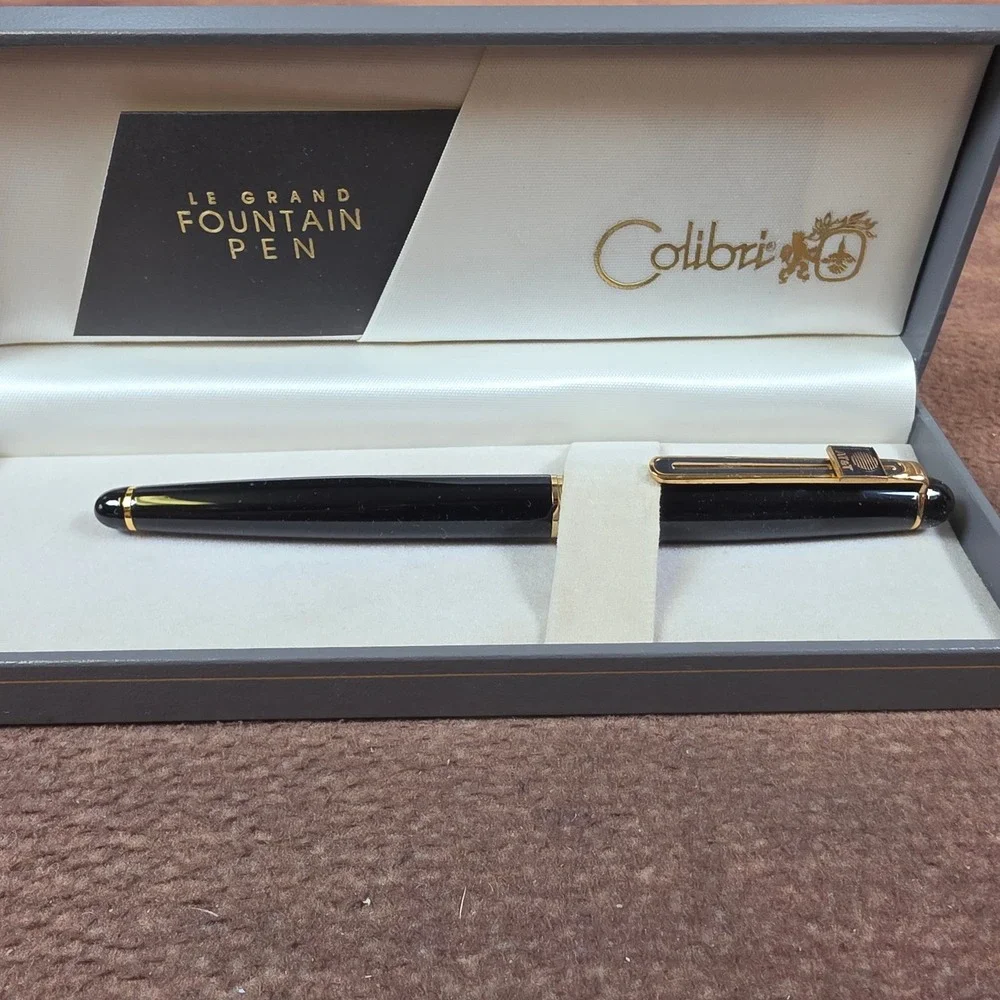 Colibri Le Grand Fountain Pen Mens OS Black Good AT&T Logo Gold Trim Box